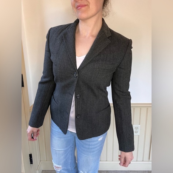Ralph Ralph Lauren Vintage Union Blazer Gray Herringbone 3 Button Women’s Sz 8 - Picture 2 of 12